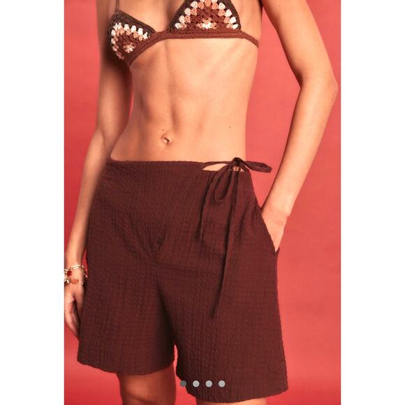 Free People Pucker Check Wrap Around Shorts Chocolate Fondant Multiple Sizes - Picture 4 of 8
